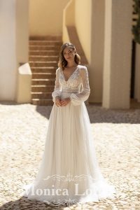 Robe de mariée bohème tulle manches plumetti